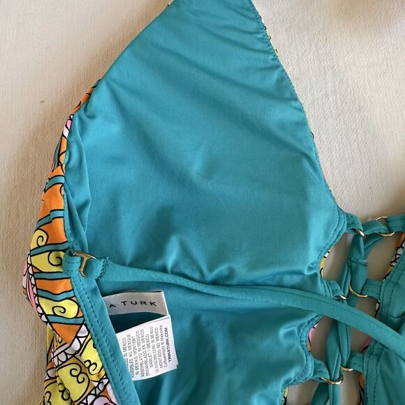 Trina Turk Capri Sherbet Halter Lace Up One Piece Swimsuit Sz 8 - Picture 6 of 8